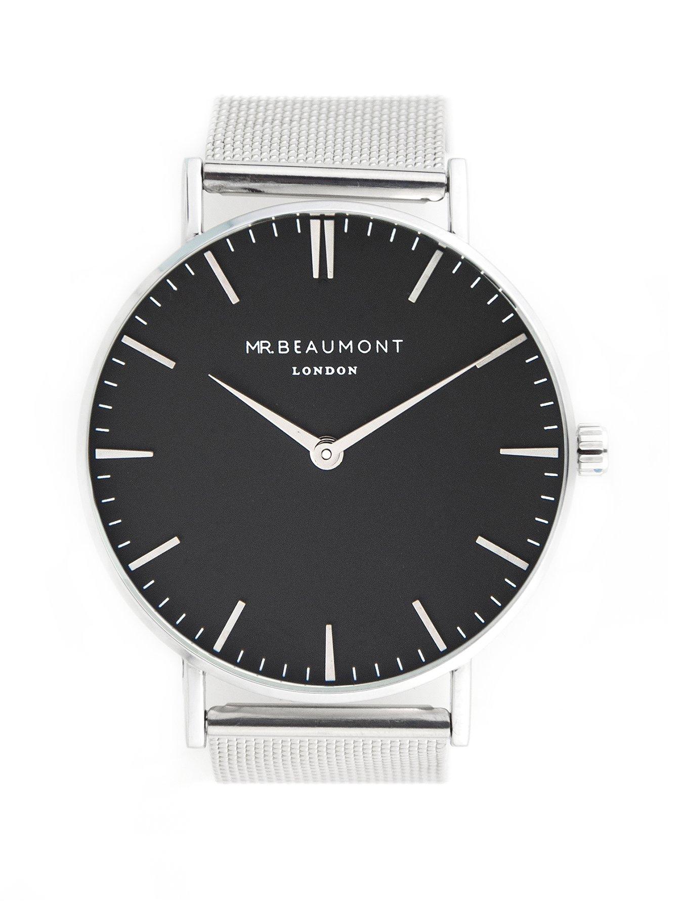 Image 1 of 5 of Treat Republic Personalised Mr Beaumont Men's Metallic Silver Watch With Black Face