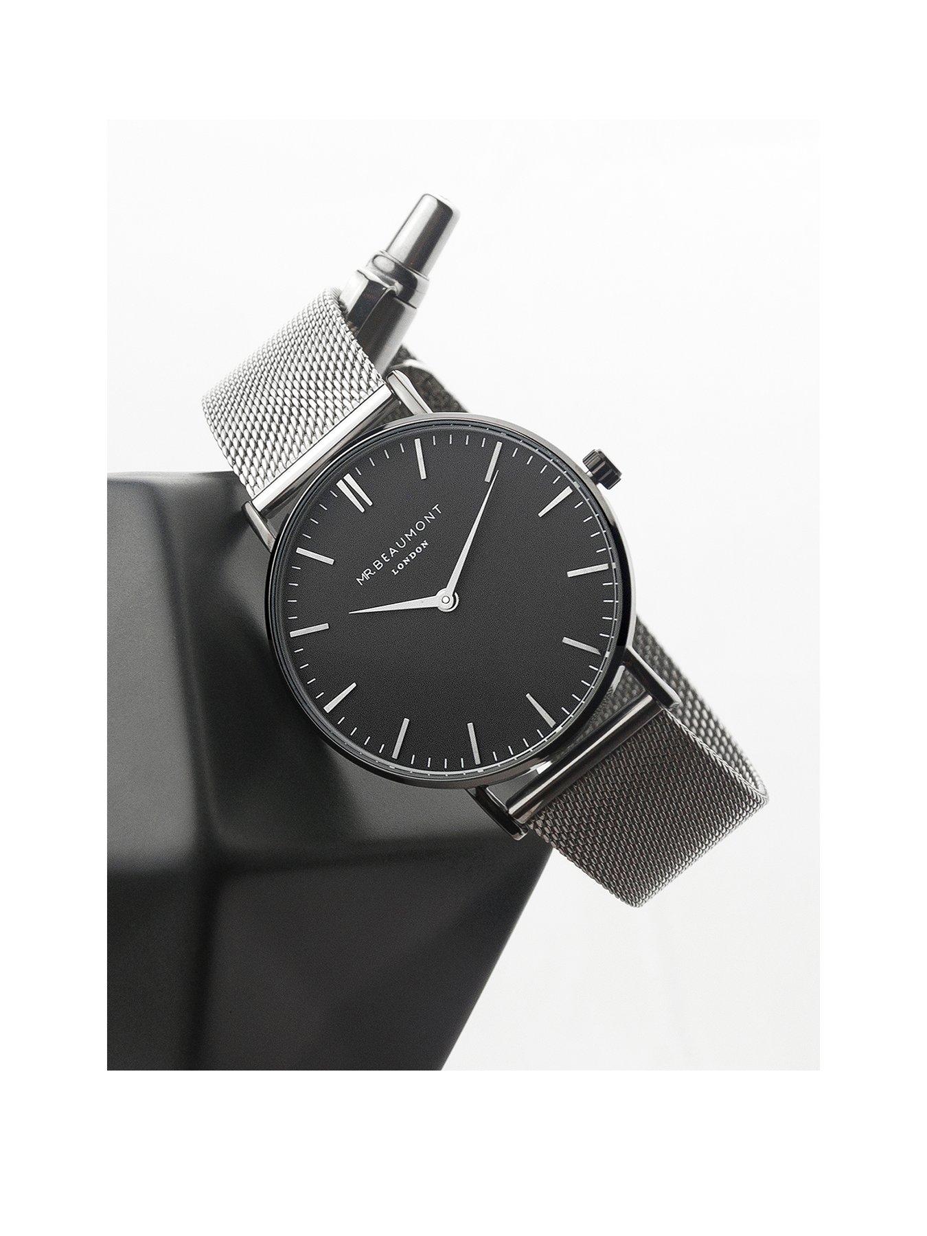 Mens silver watch with best sale black face