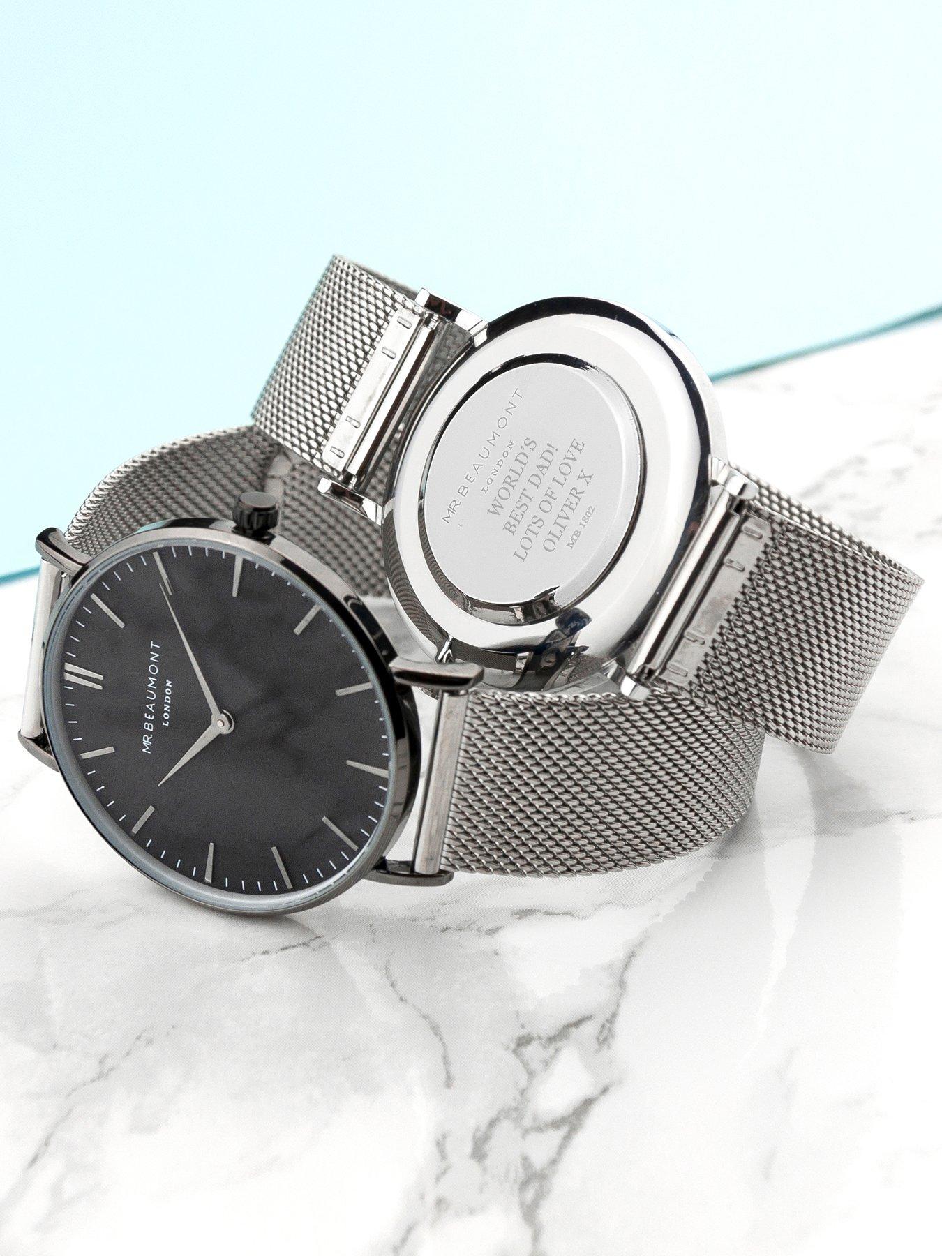 Image 2 of 5 of Treat Republic Personalised Mr Beaumont Men's Metallic Silver Watch With Black Face