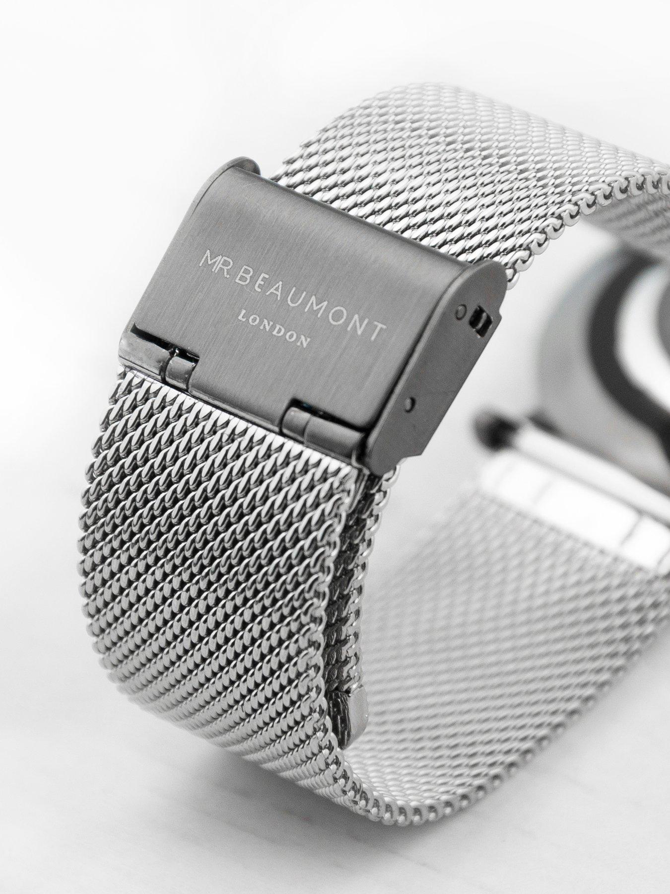 Image 3 of 5 of Treat Republic Personalised Mr Beaumont Men's Metallic Silver Watch With Black Face