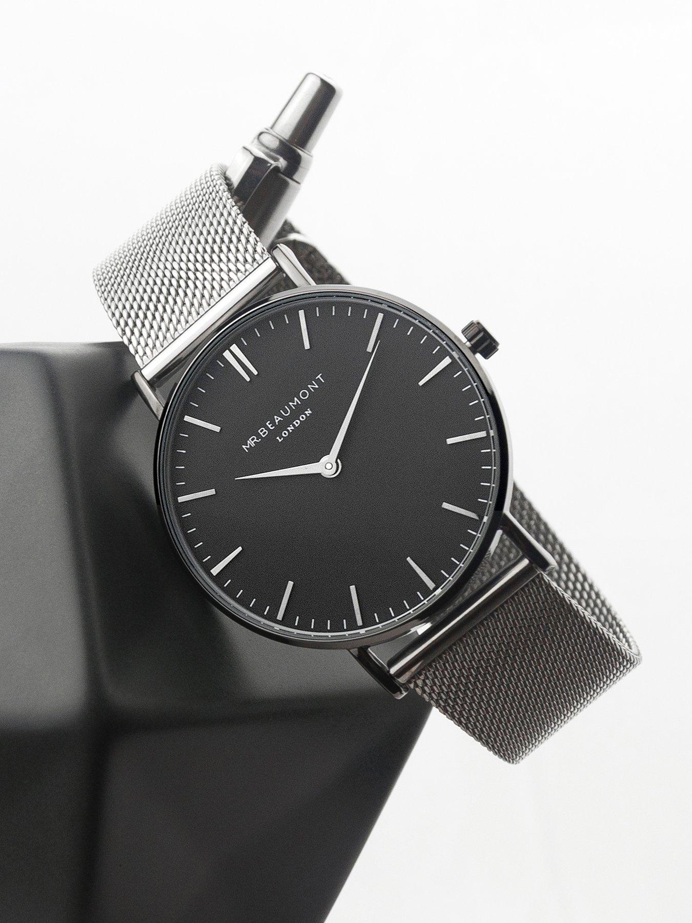 Image 4 of 5 of Treat Republic Personalised Mr Beaumont Men's Metallic Silver Watch With Black Face