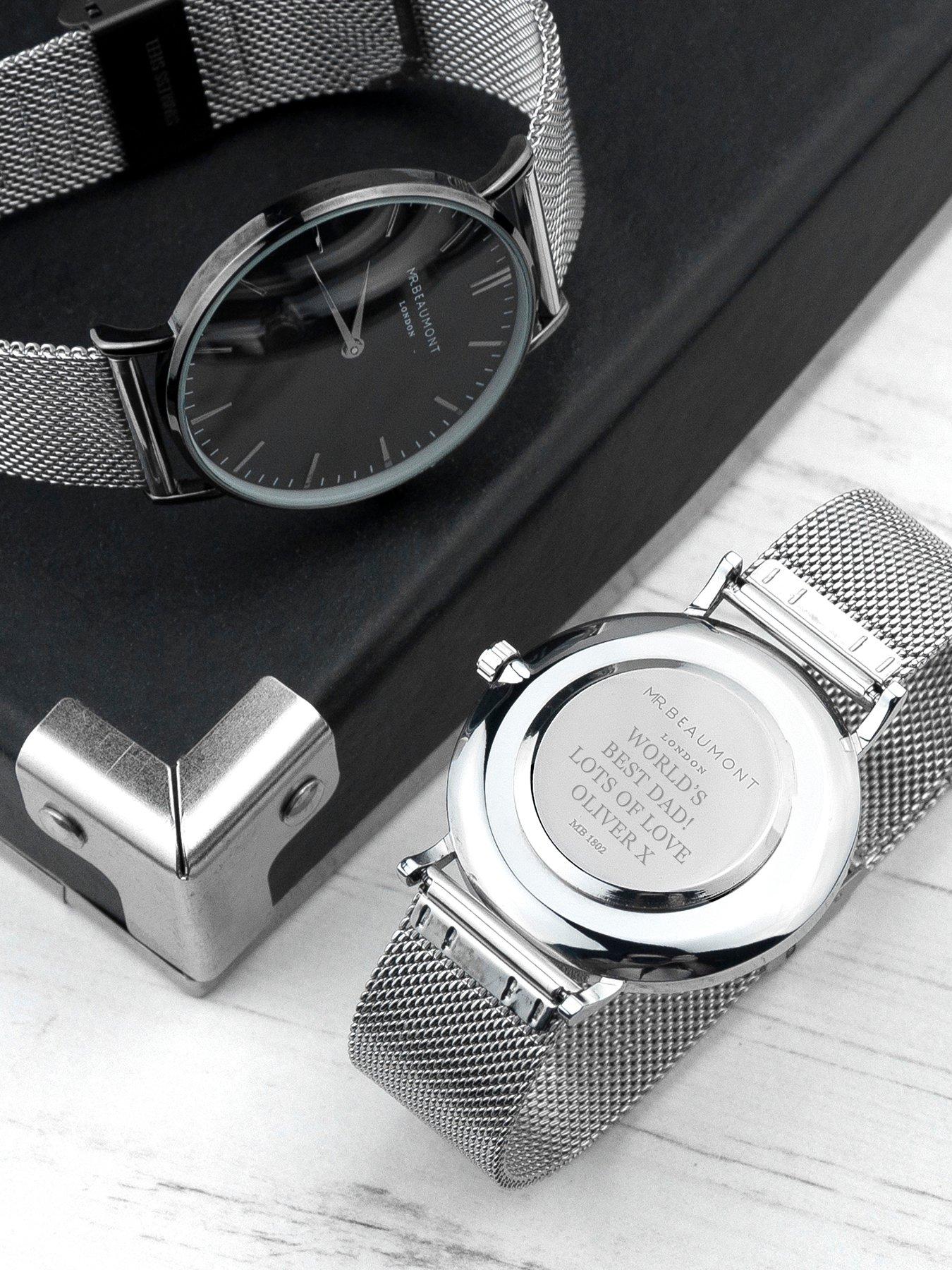 Image 5 of 5 of Treat Republic Personalised Mr Beaumont Men's Metallic Silver Watch With Black Face