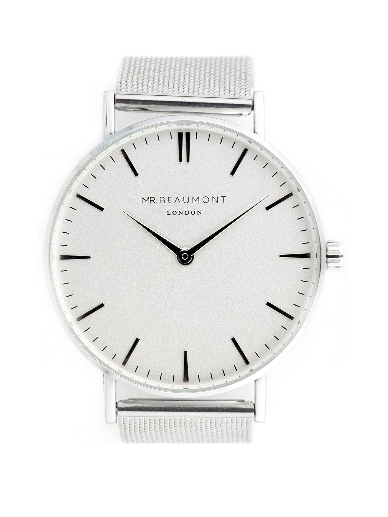 Product photograph of Treat Republic Personalised Mr Beaumont Men S Metallic Silver Watch from very.co.uk