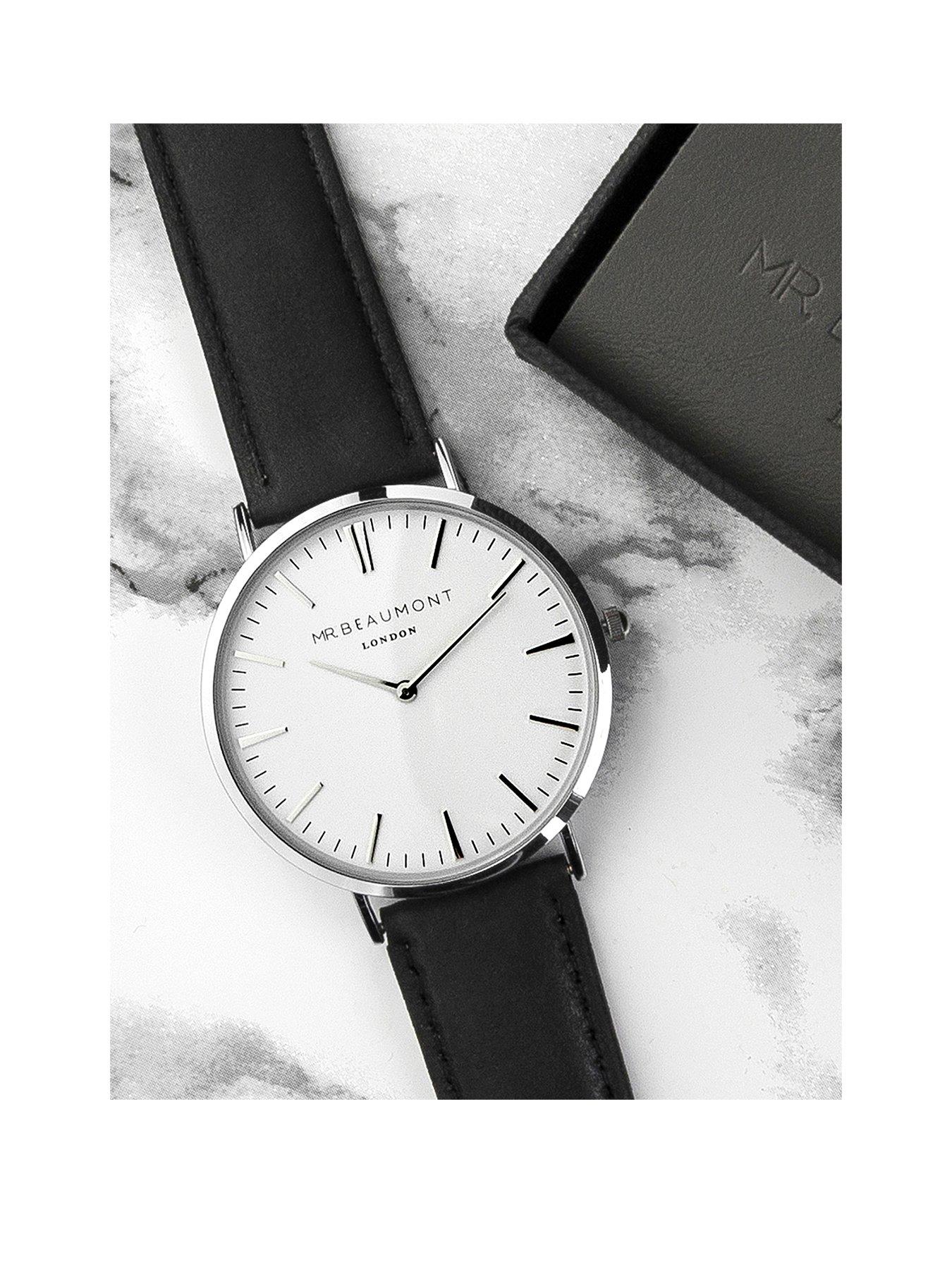 Product photograph of Treat Republic Personalised Mr Beaumont Men S Leather Watch In Black from very.co.uk