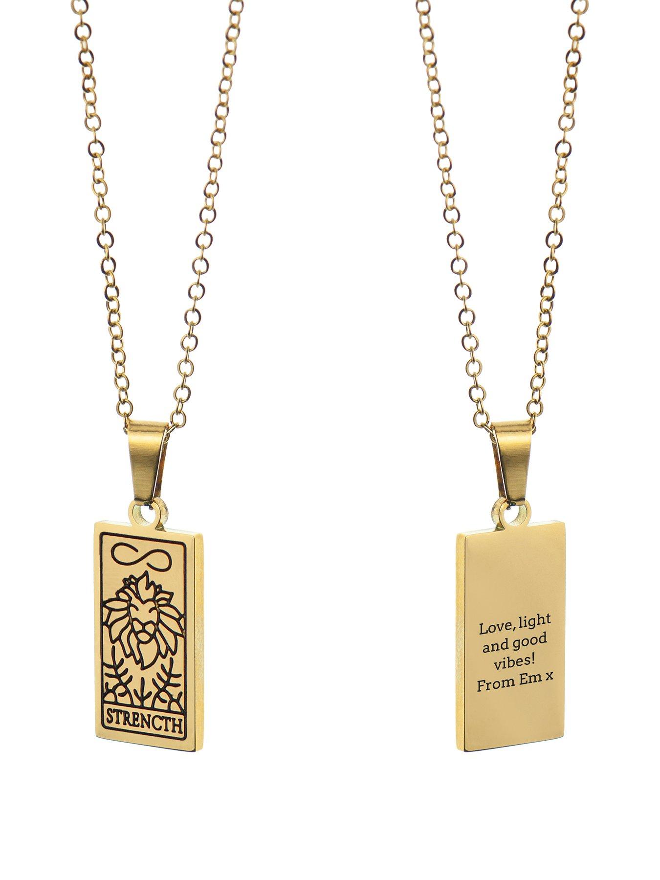 Product photograph of Treat Republic Personalised Strength Tarot Card Necklace from very.co.uk