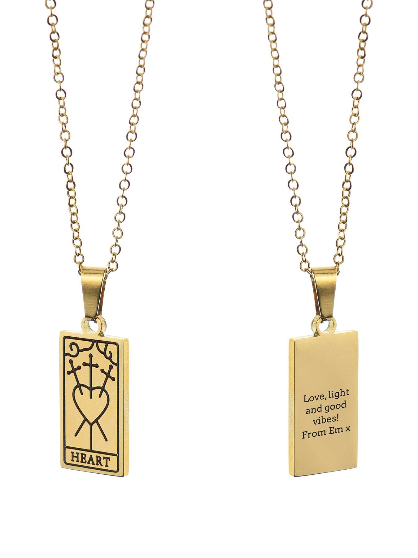 Product photograph of Treat Republic Personalised Heart Tarot Card Necklace from very.co.uk