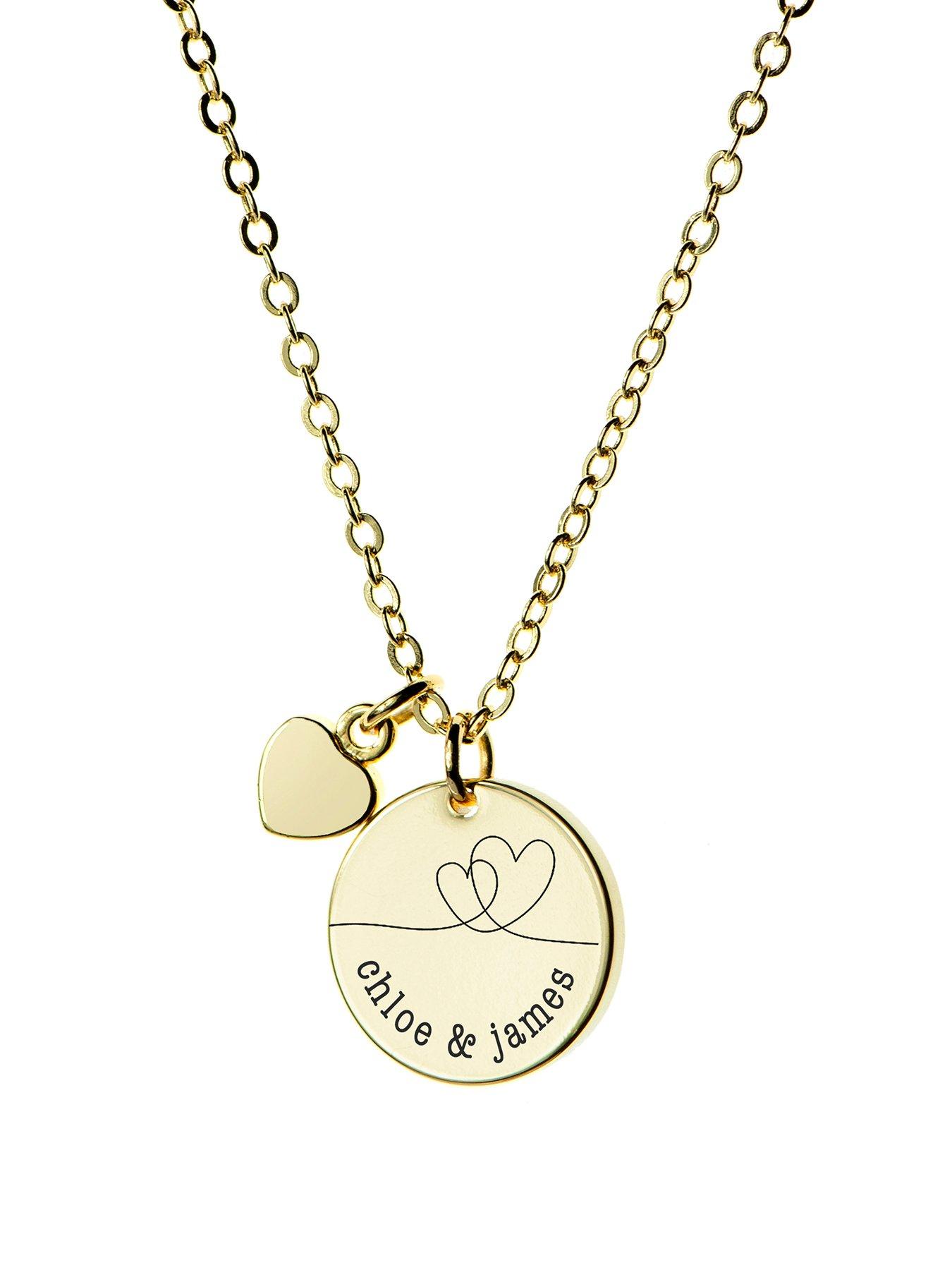 undefined Personalised Dual Hearts Polished Heart & Disc Necklace