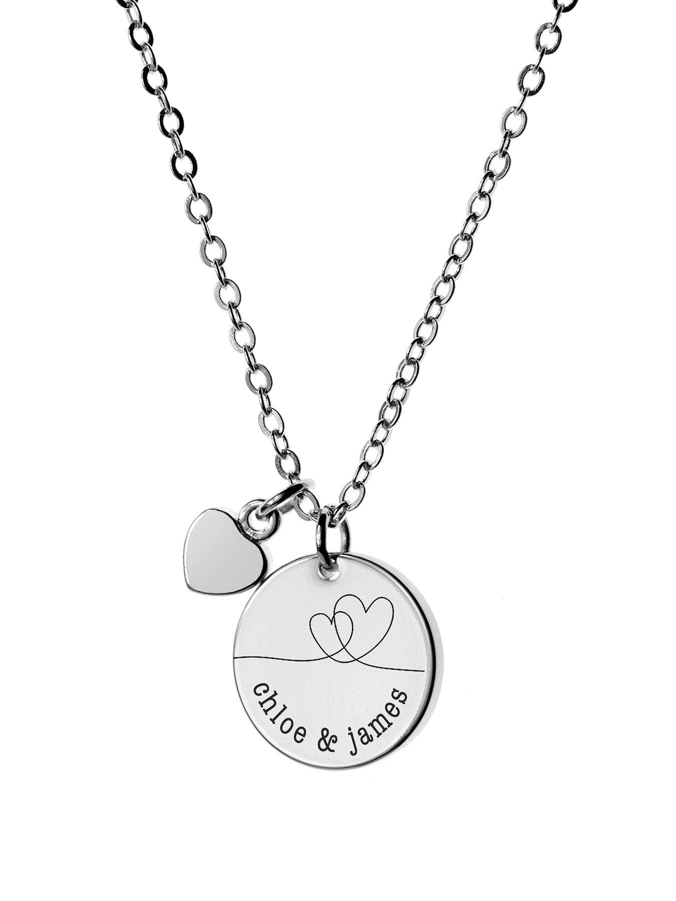 undefined Personalised Dual Hearts Polished Heart & Disc Necklace
