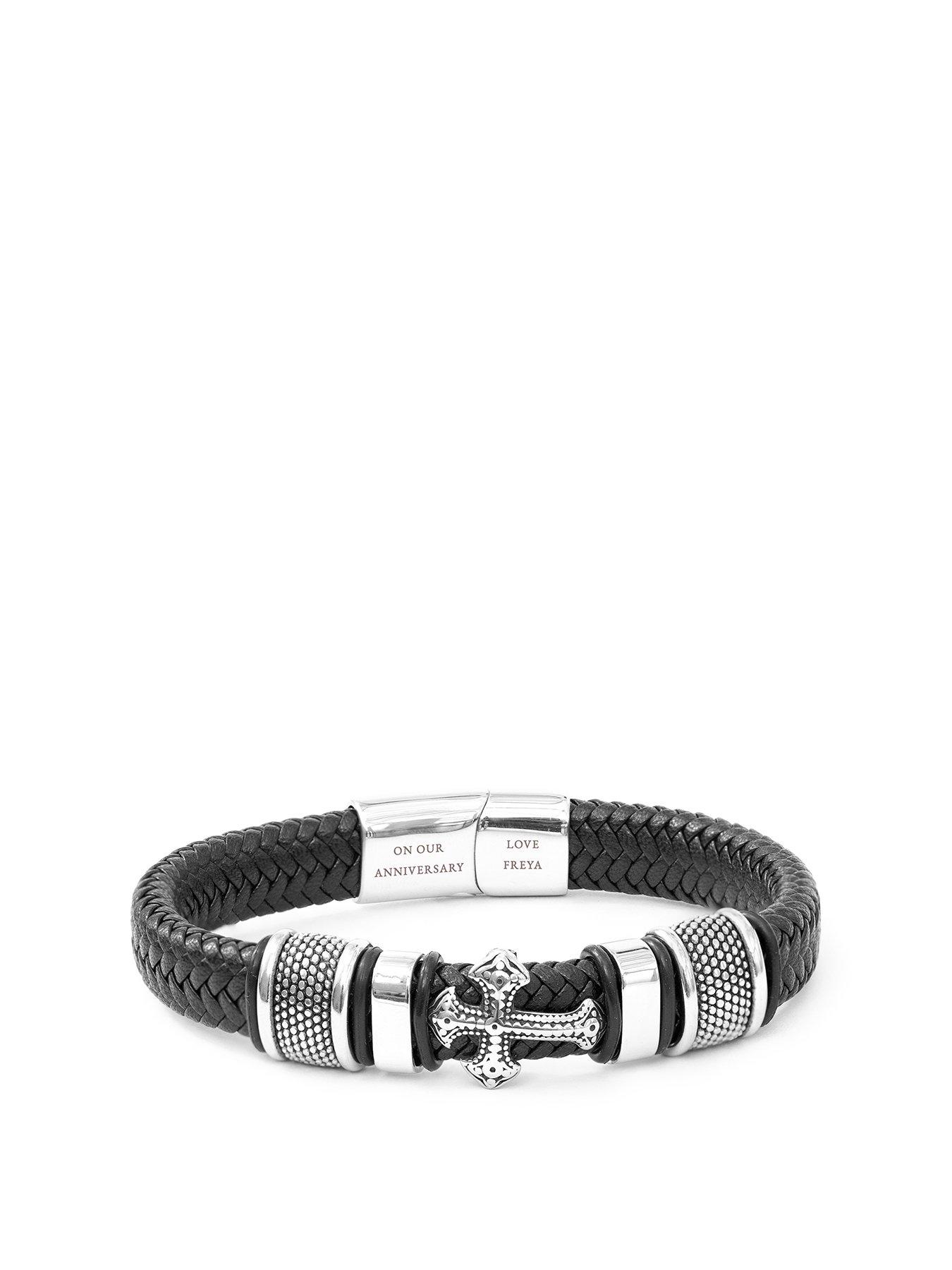 Product photograph of Treat Republic Personalised Men S Gothic Cross Leather Bracelet from very.co.uk