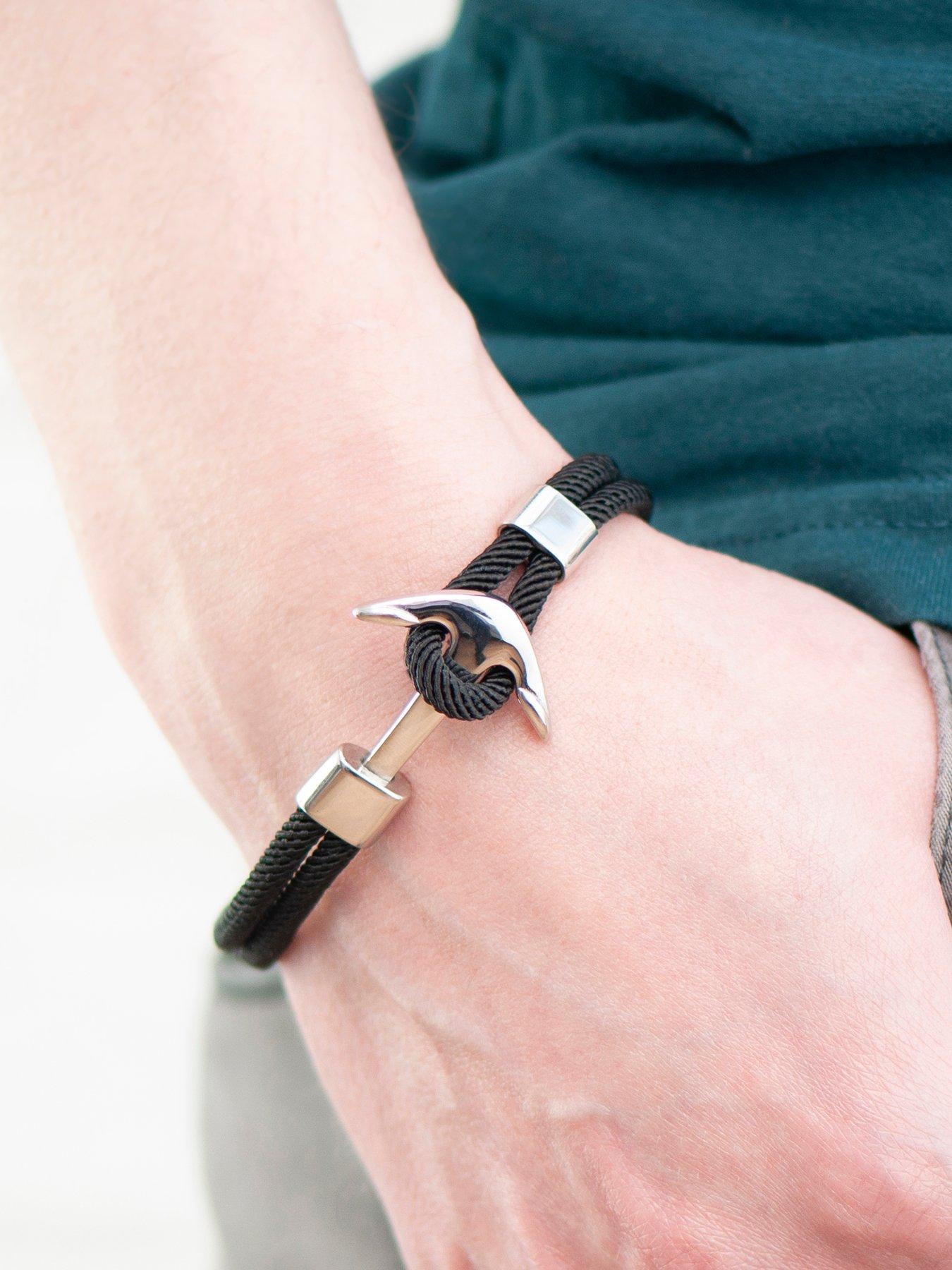 Image 2 of 7 of Treat Republic Personalised Men's Nautical Black Rope Anchor Bracelet