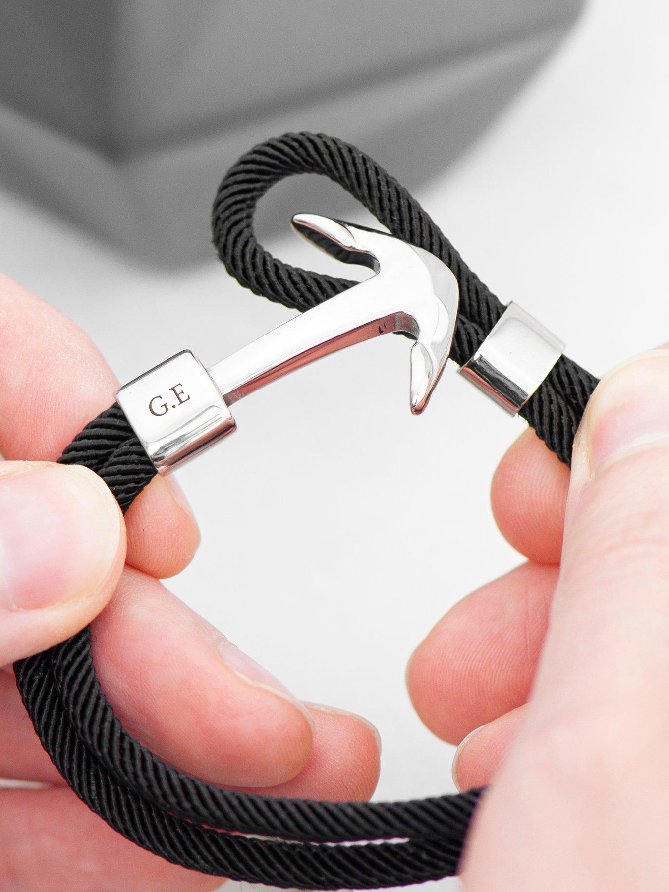 Image 3 of 7 of Treat Republic Personalised Men's Nautical Black Rope Anchor Bracelet