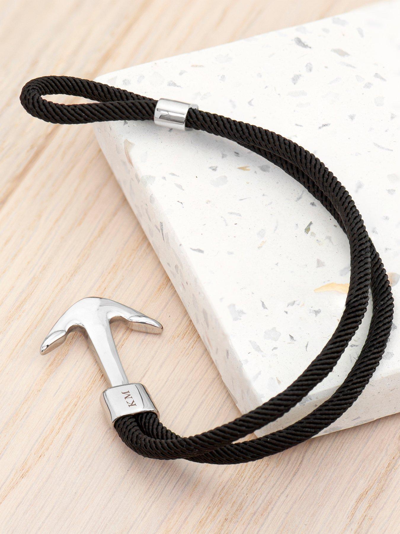 Image 4 of 7 of Treat Republic Personalised Men's Nautical Black Rope Anchor Bracelet
