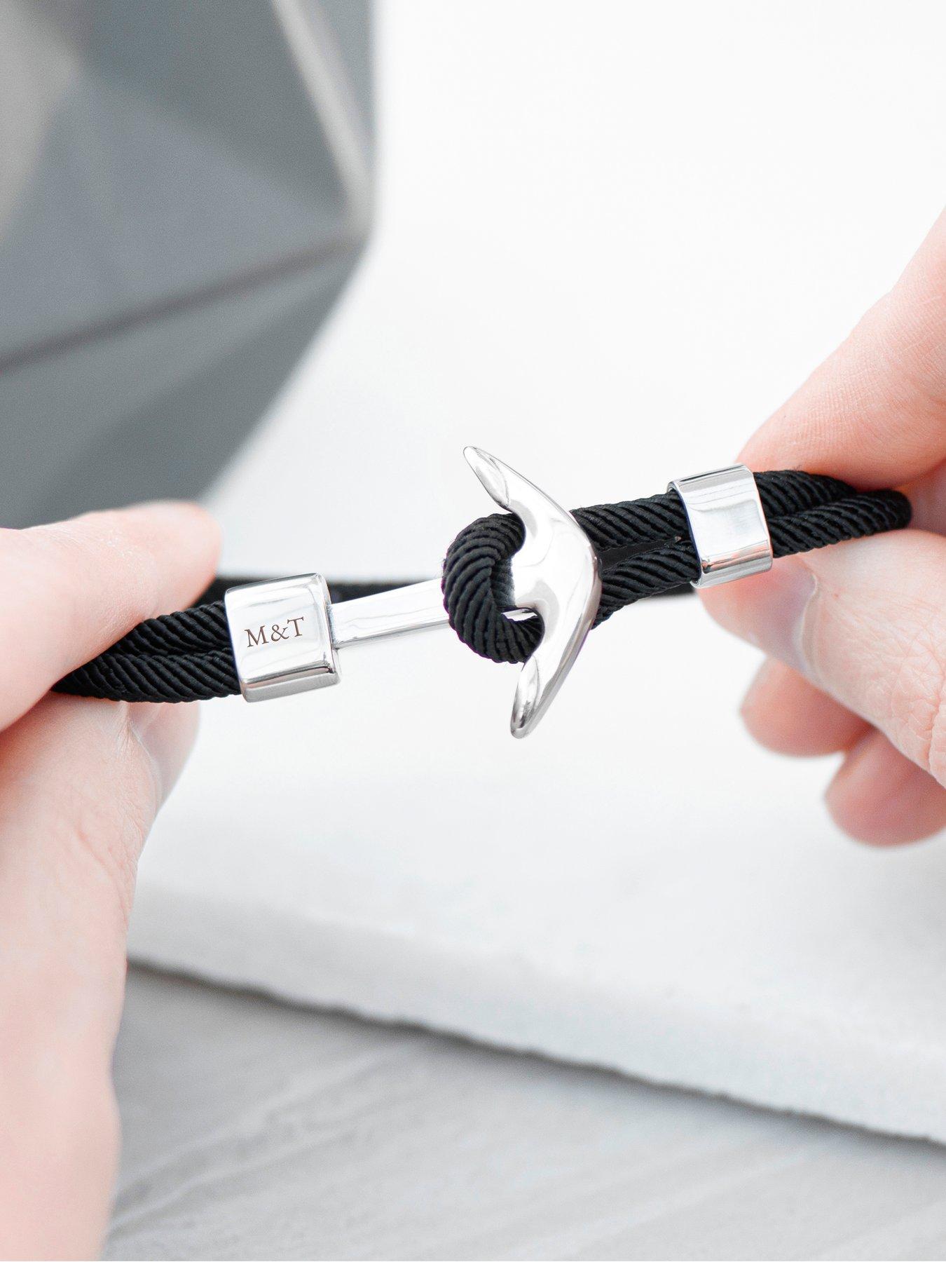 Image 5 of 7 of Treat Republic Personalised Men's Nautical Black Rope Anchor Bracelet