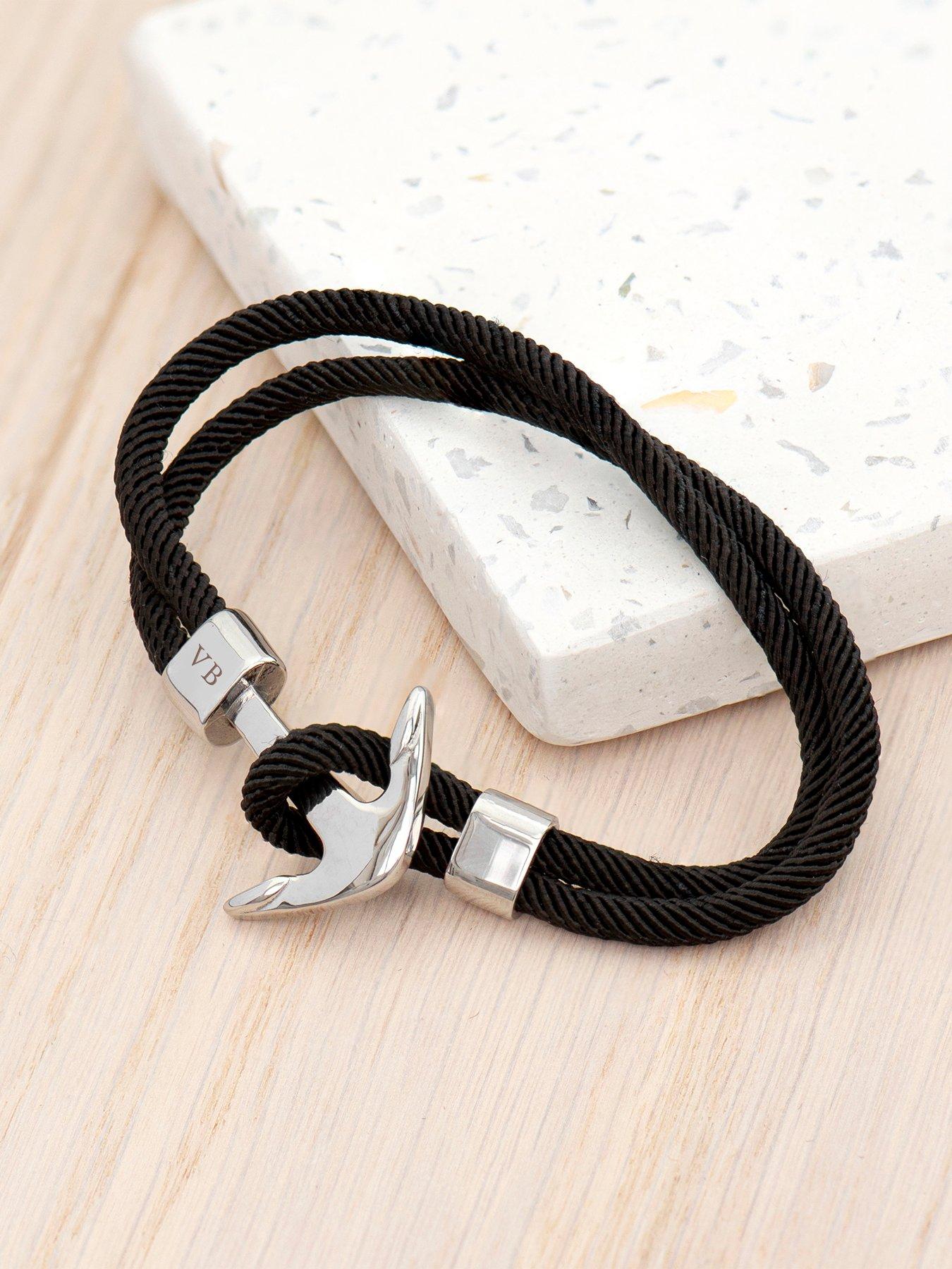 Image 7 of 7 of Treat Republic Personalised Men's Nautical Black Rope Anchor Bracelet