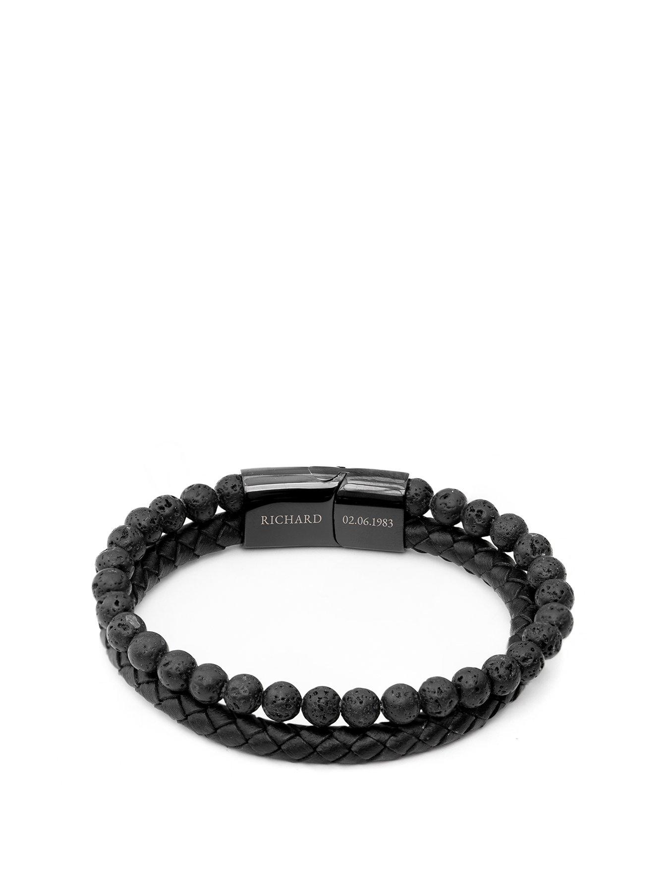 Product photograph of Treat Republic Personalised Men S Woven Duo Black Bracelet from very.co.uk