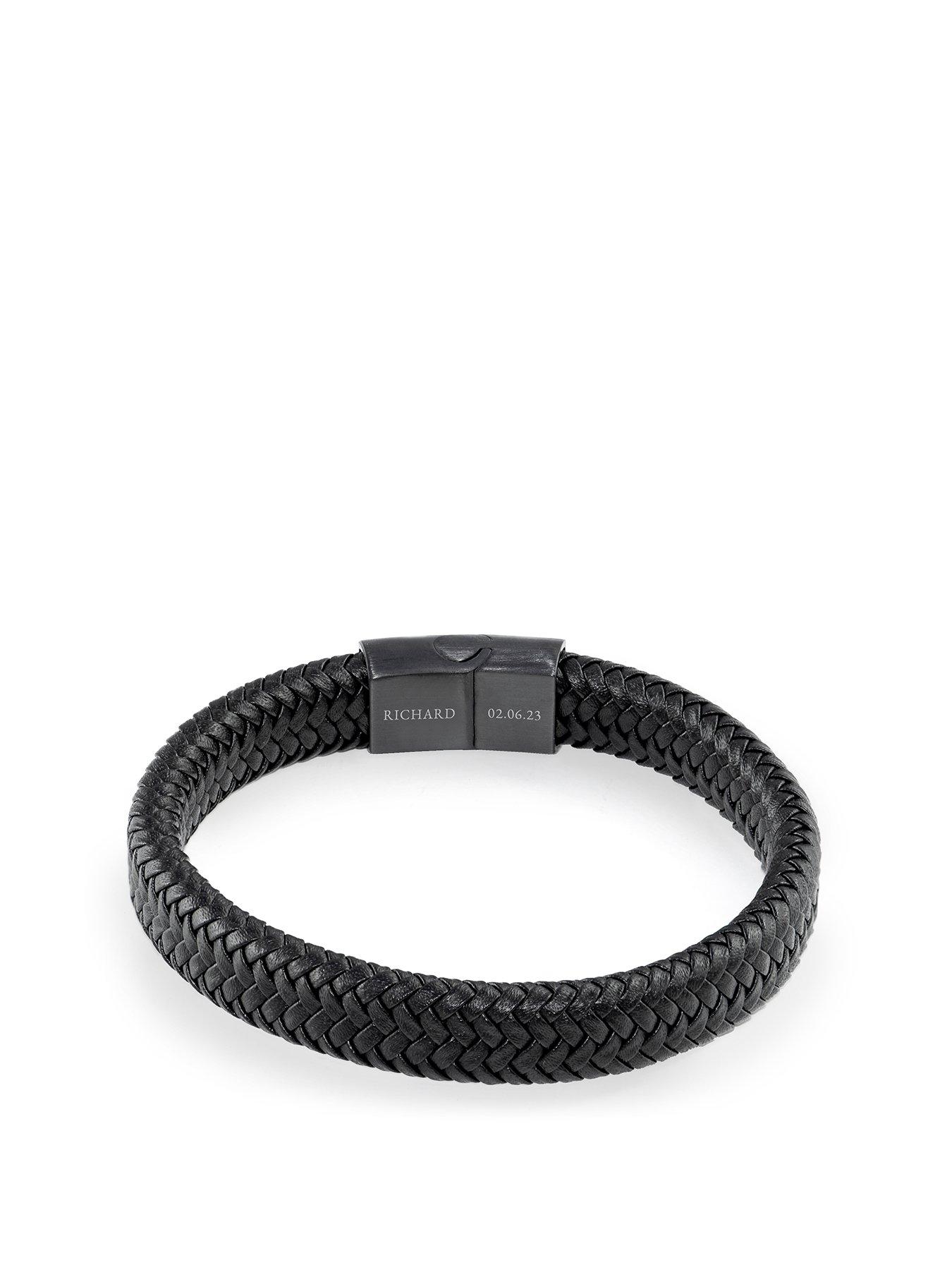 Product photograph of Treat Republic Personalised Men S Leather Braided Bracelet from very.co.uk