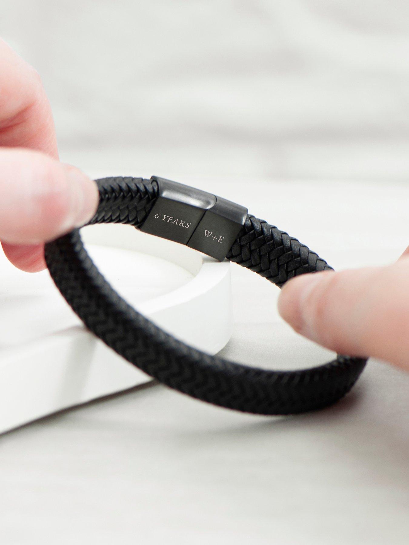 Image 3 of 7 of Treat Republic Personalised Men's Leather Braided Bracelet
