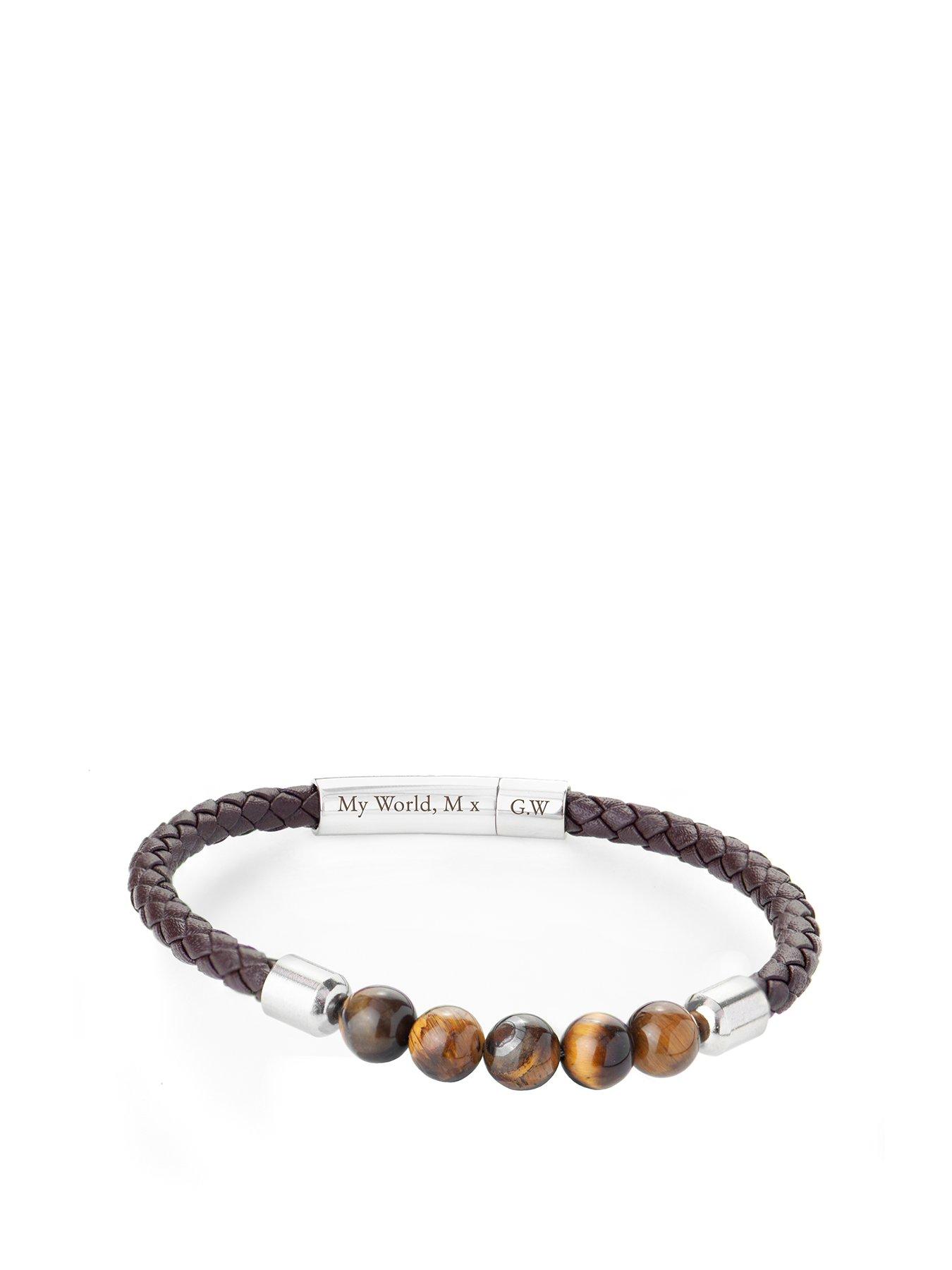 undefined Personalised Men's Woven Tiger's Eye Bracelet