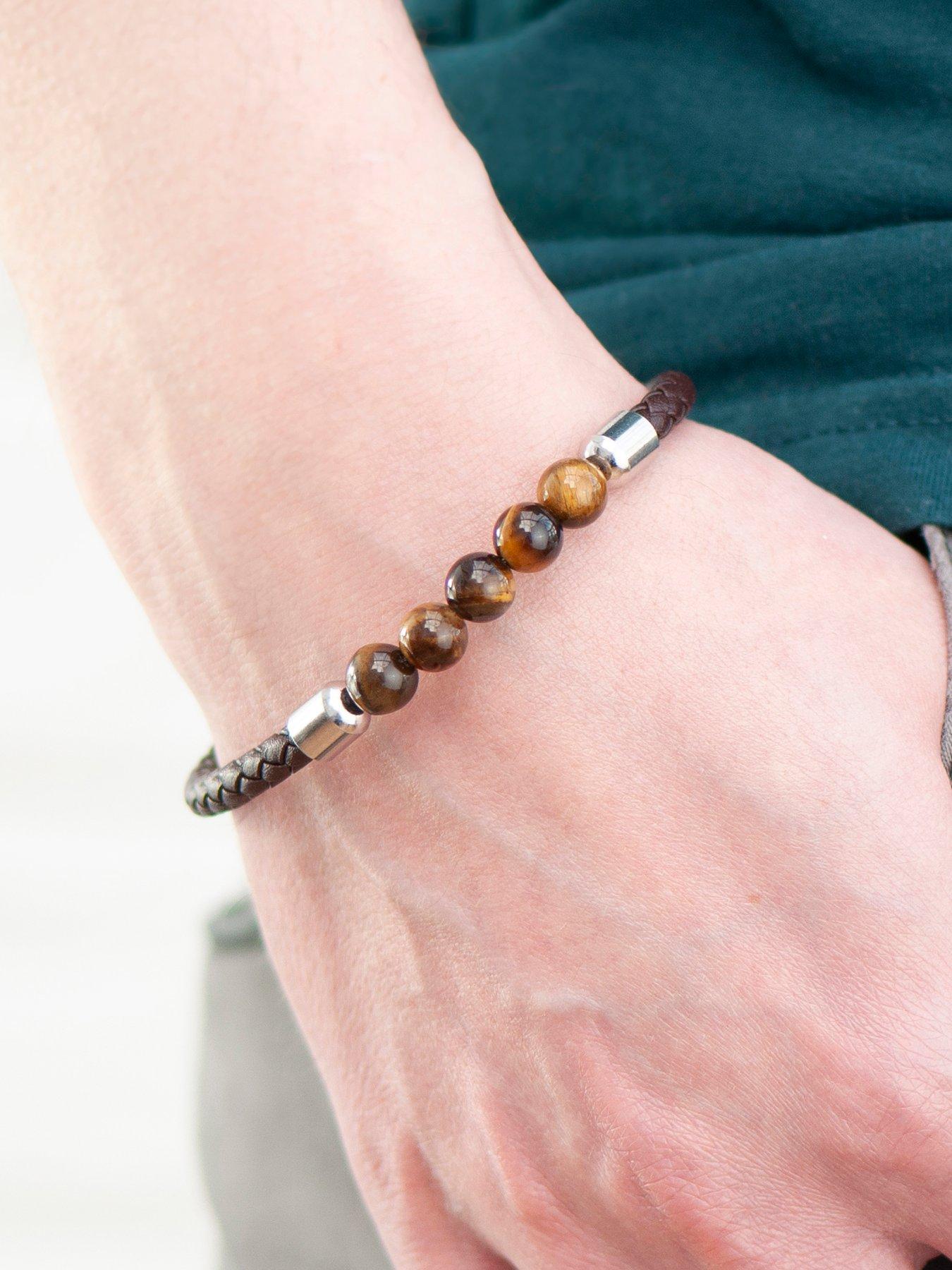Image 3 of 5 of Treat Republic Personalised Men's Woven Tiger's Eye Bracelet