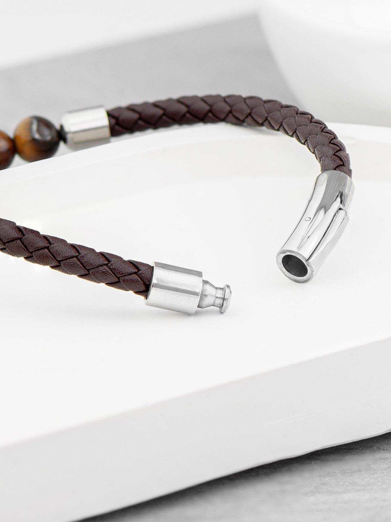 Image 4 of 5 of Treat Republic Personalised Men's Woven Tiger's Eye Bracelet