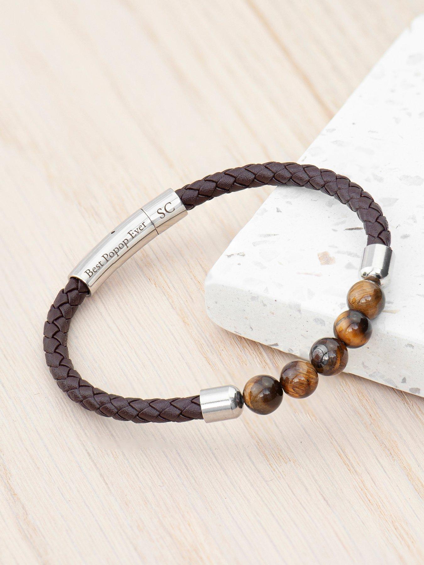 Image 5 of 5 of Treat Republic Personalised Men's Woven Tiger's Eye Bracelet
