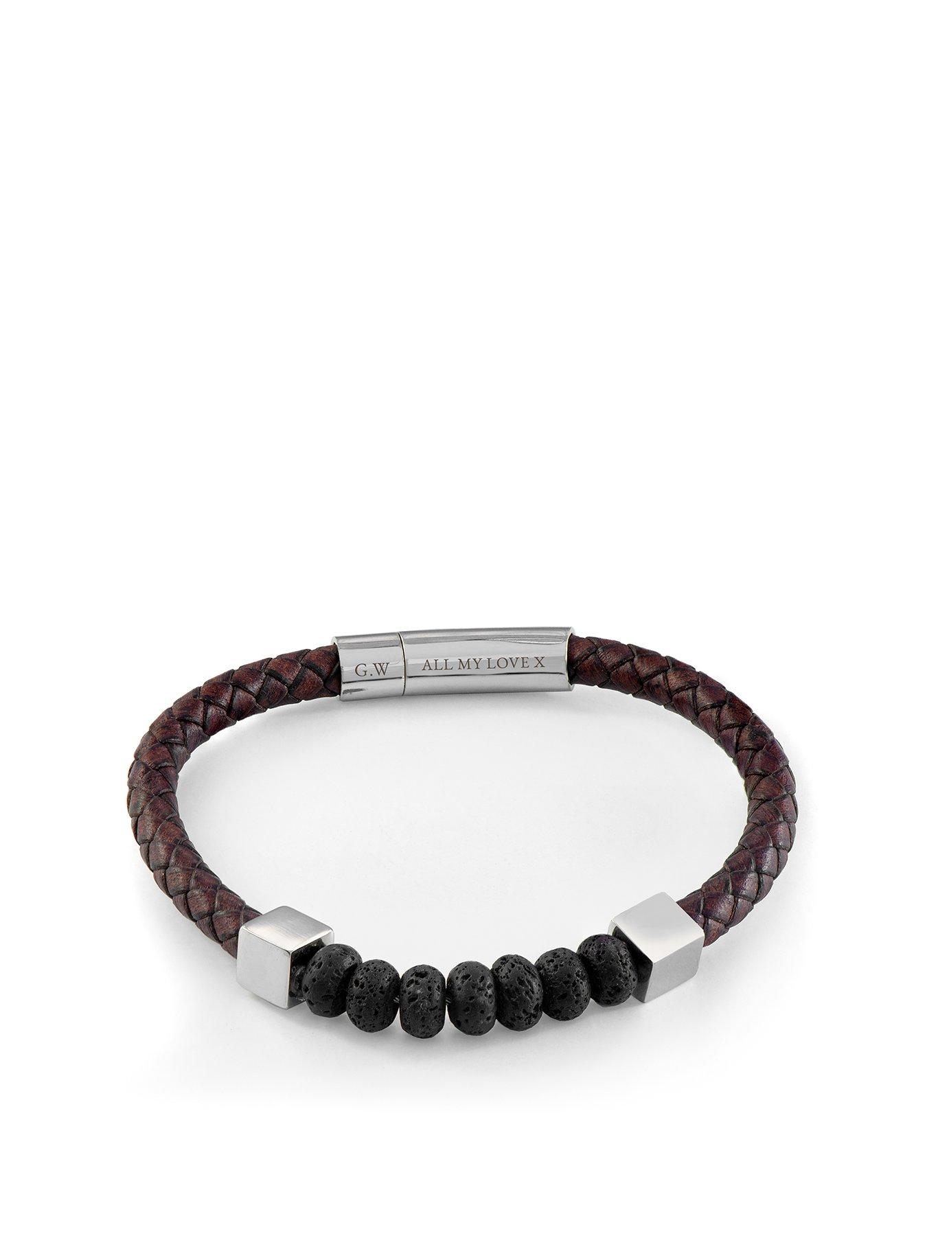 undefined Personalised Men's Leather Beaded Bracelet
