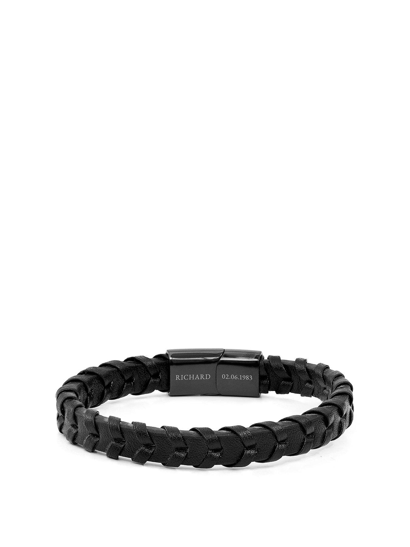 Image 1 of 6 of Treat Republic Personalised Men's Leather Chevron Bracelet