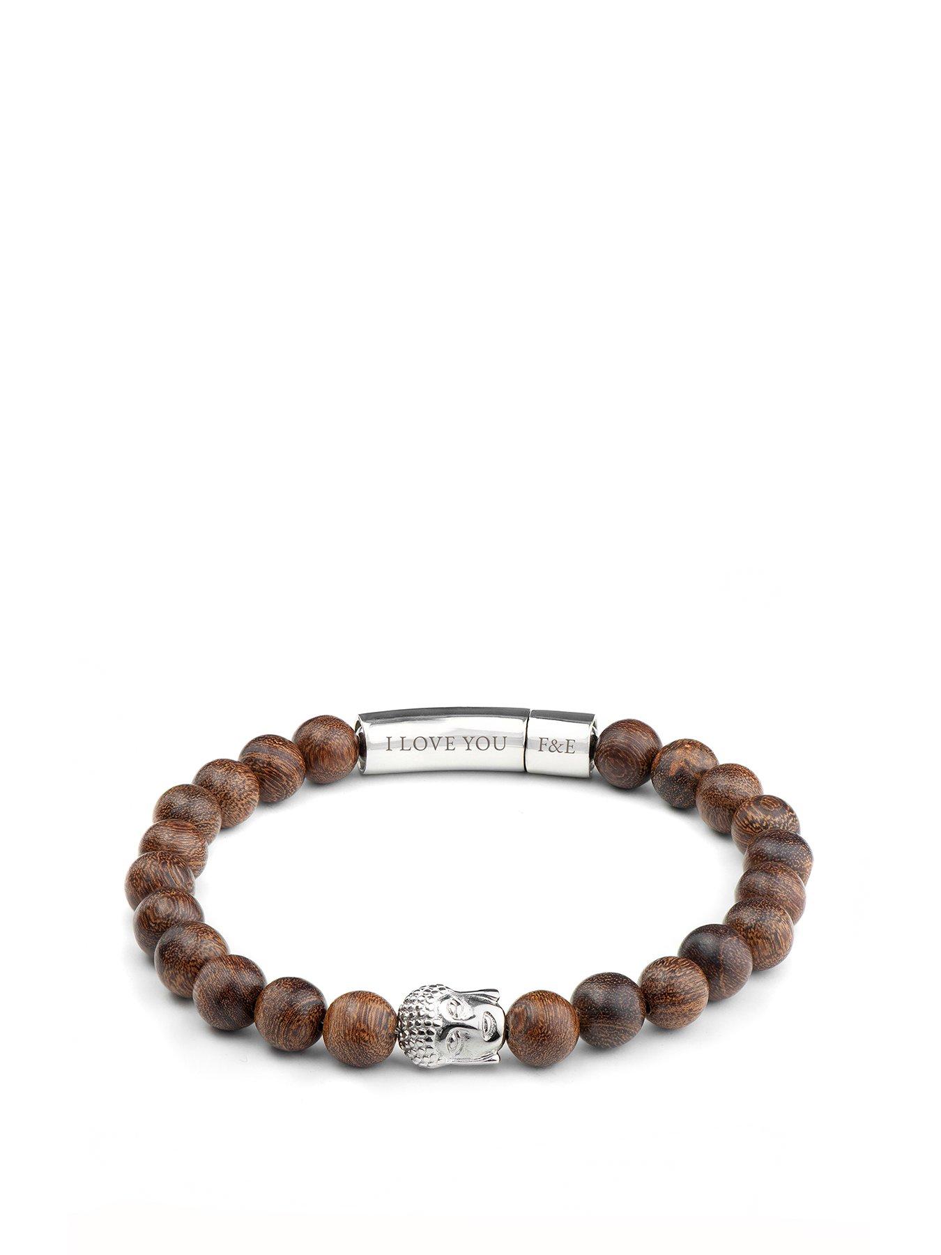 Product photograph of Treat Republic Personalised Men S Wooden Buddha Bracelet from very.co.uk