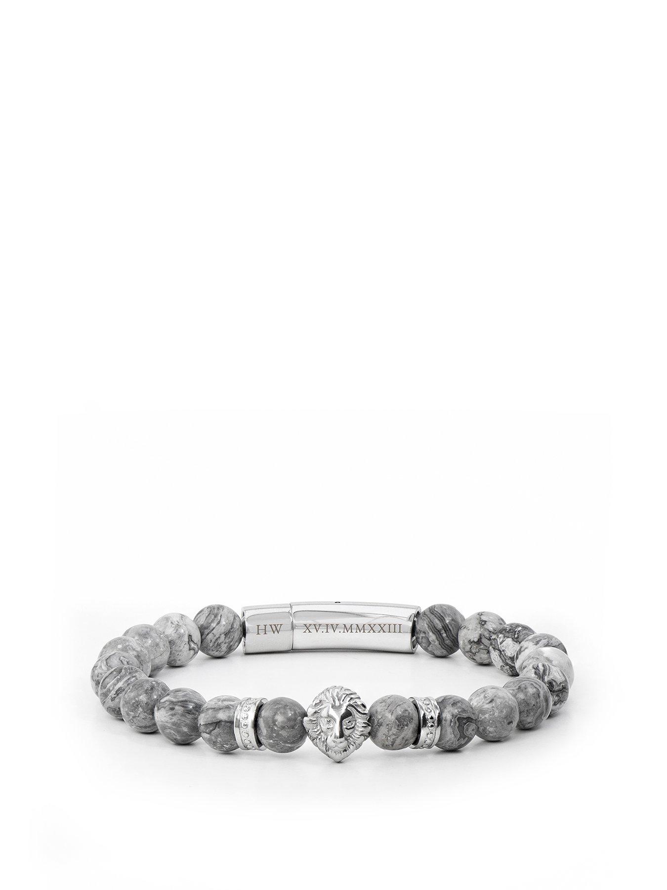 undefined Personalised Men's Silver Lion Jasper Stone Bracelet