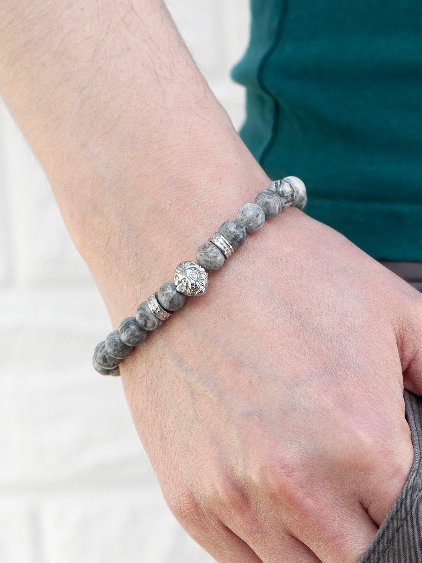 Mens silver bracelet with on sale stone