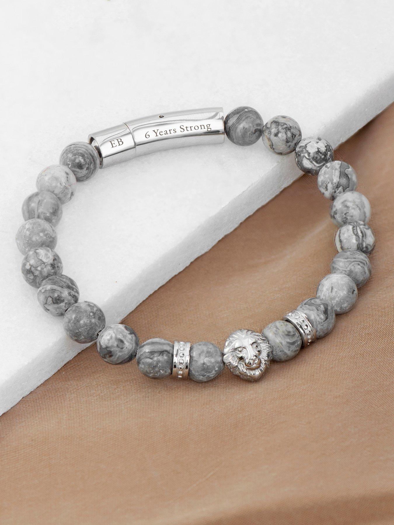 Image 4 of 7 of Treat Republic Personalised Men's Silver Lion Jasper Stone Bracelet