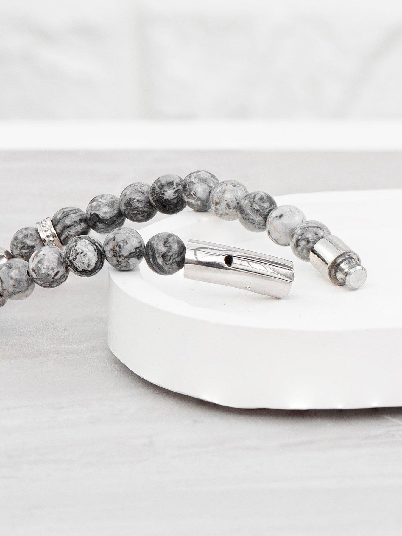 Image 5 of 7 of Treat Republic Personalised Men's Silver Lion Jasper Stone Bracelet