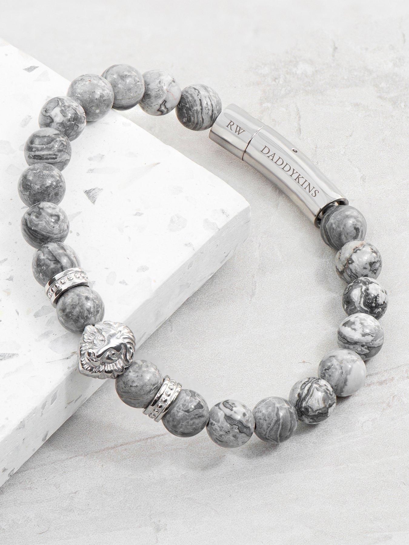 Image 7 of 7 of Treat Republic Personalised Men's Silver Lion Jasper Stone Bracelet