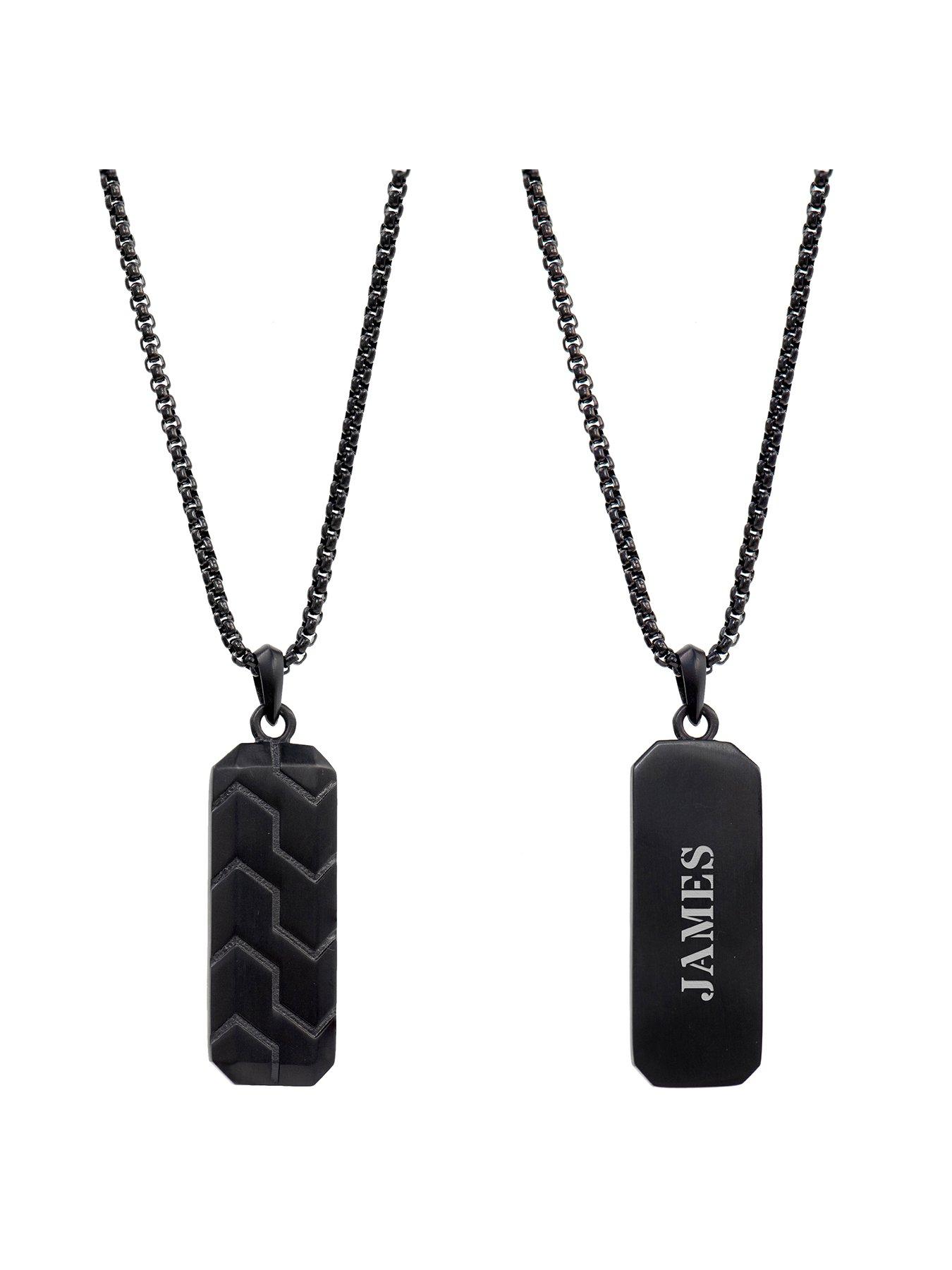 Treat Republic Personalised Black Steel Men's Dog Tag Necklace