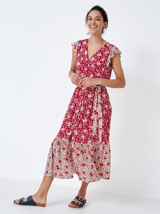 front image of crew-clothing-summer-dress-red