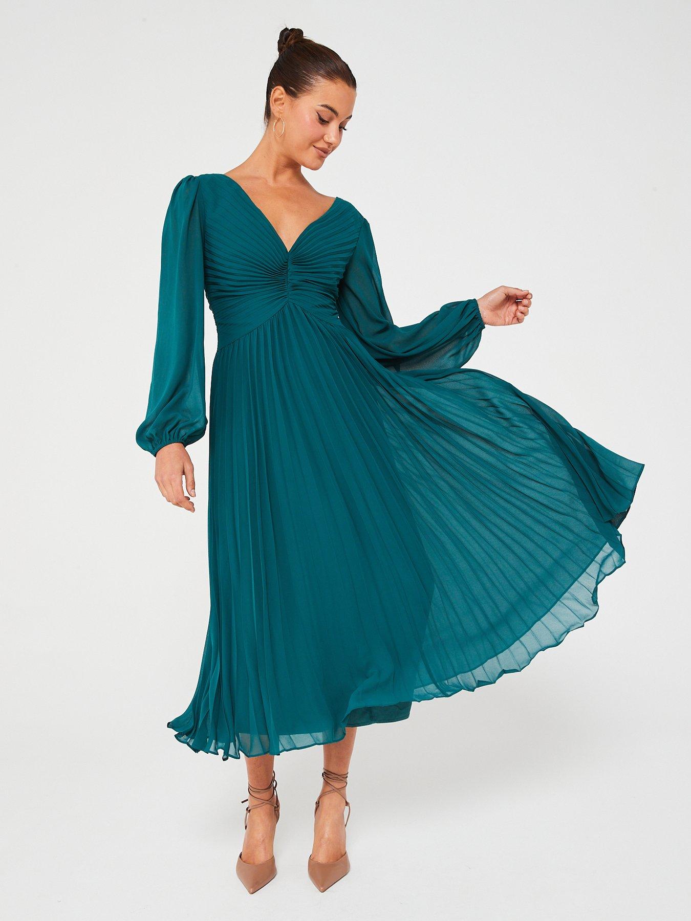 V by Very Long Sleeve Pleated Midi Dress | Very.co.uk