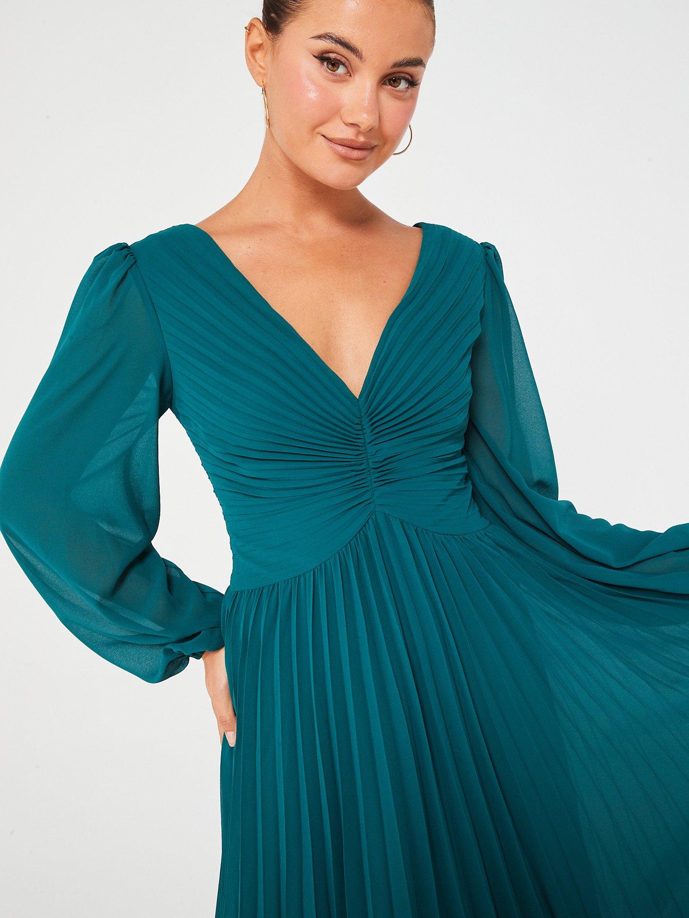 V by Very Long Sleeve Pleated Midi Dress | Very.co.uk