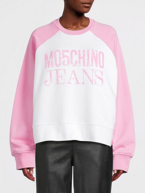 m05ch1n0-jeans-raglan-logo-sweatshirt-fantasy-print-pink