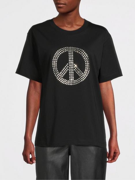 m05ch1n0-jeans-crystal-peace-sign-t-shirt-black