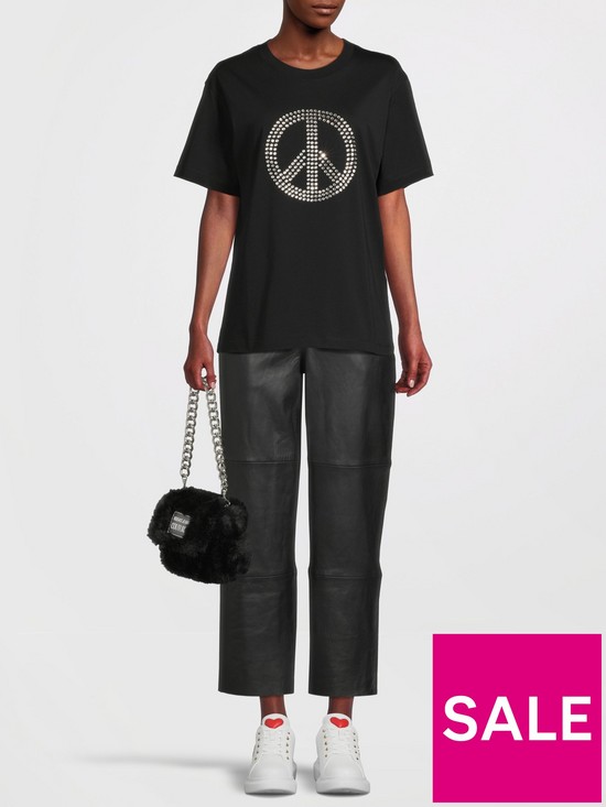 stillFront image of m05ch1n0-jeans-crystal-peace-sign-t-shirt-black