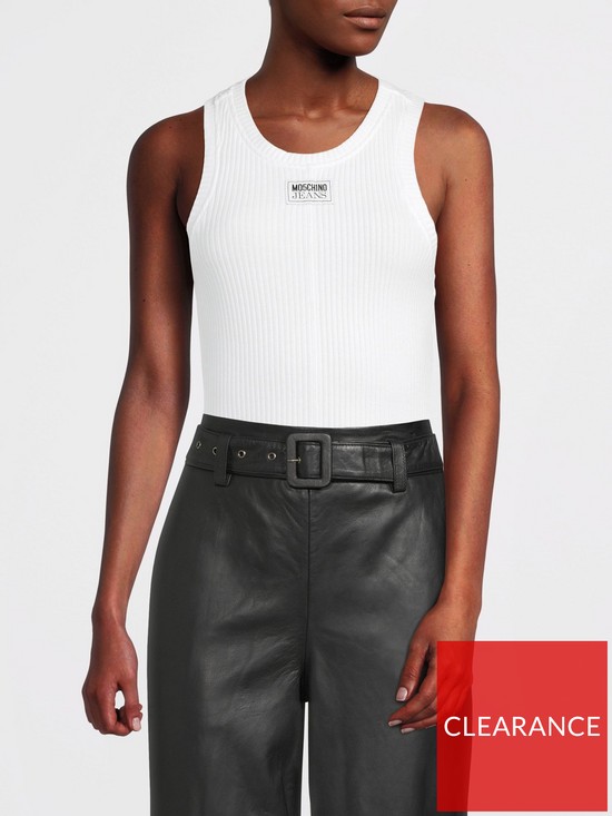 front image of m05ch1n0-jeans-ribbed-logo-vest-fantasy-print-white