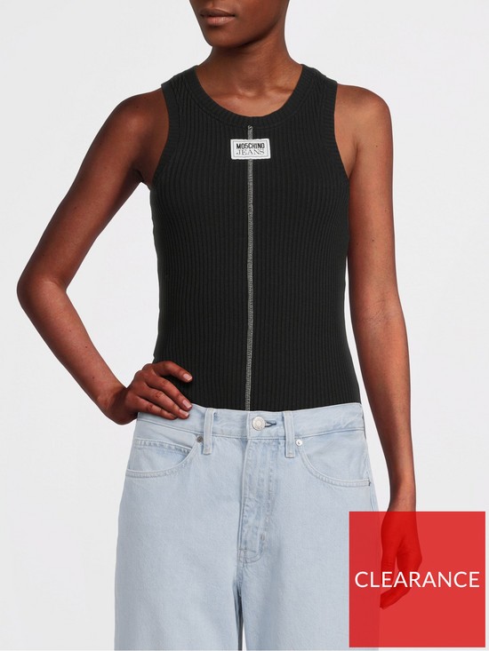 front image of m05ch1n0-jeans-ribbed-logo-vest-fantasy-print-black