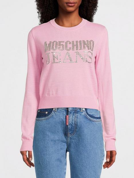 m05ch1n0-jeans-crystal-logo-jumper-pink
