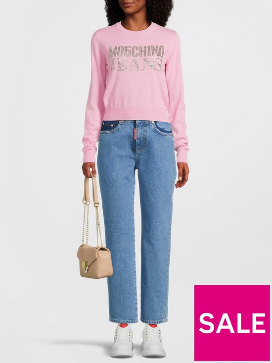 stillFront image of m05ch1n0-jeans-crystal-logo-jumper-pink