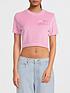  image of m05ch1n0-jeans-cropped-velour-t-shirt-fantasy-print-pink