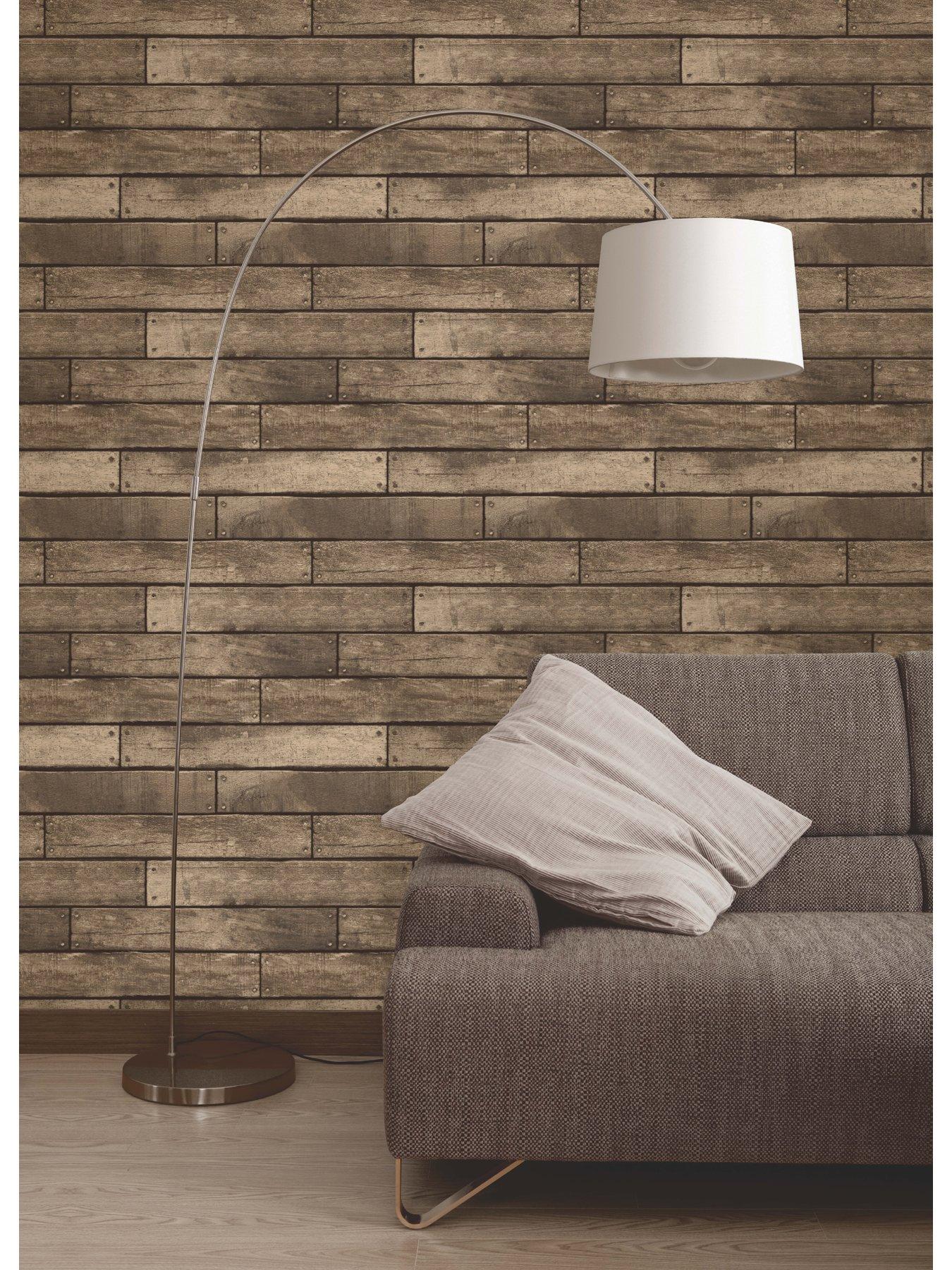 Product photograph of Fine D Cor Distinctive Wooden Plank Gold Wallpaper from very.co.uk