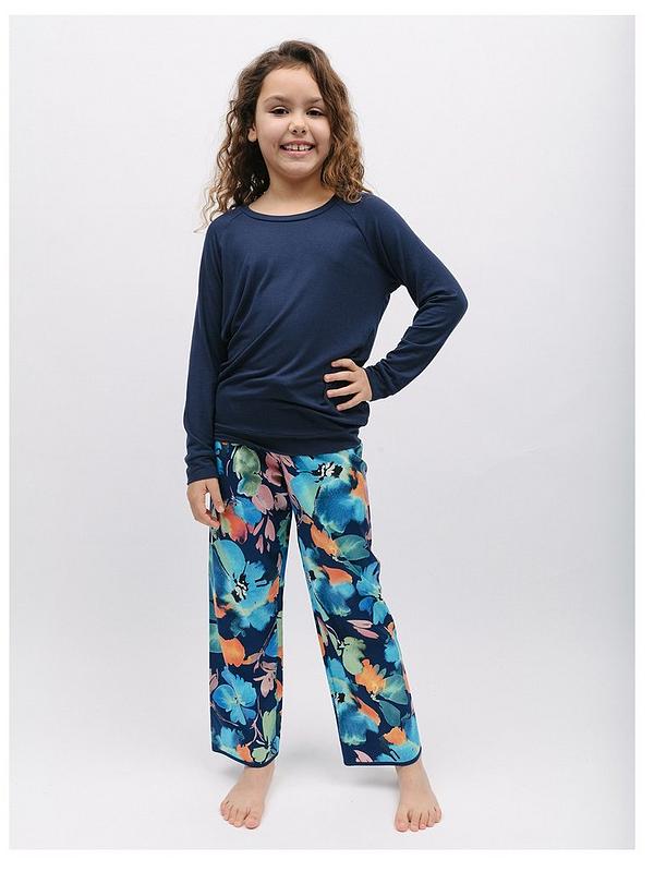 Minijammies Girls Bea Jersey Top And Floral Print Bottom Pyjama Set - Blue