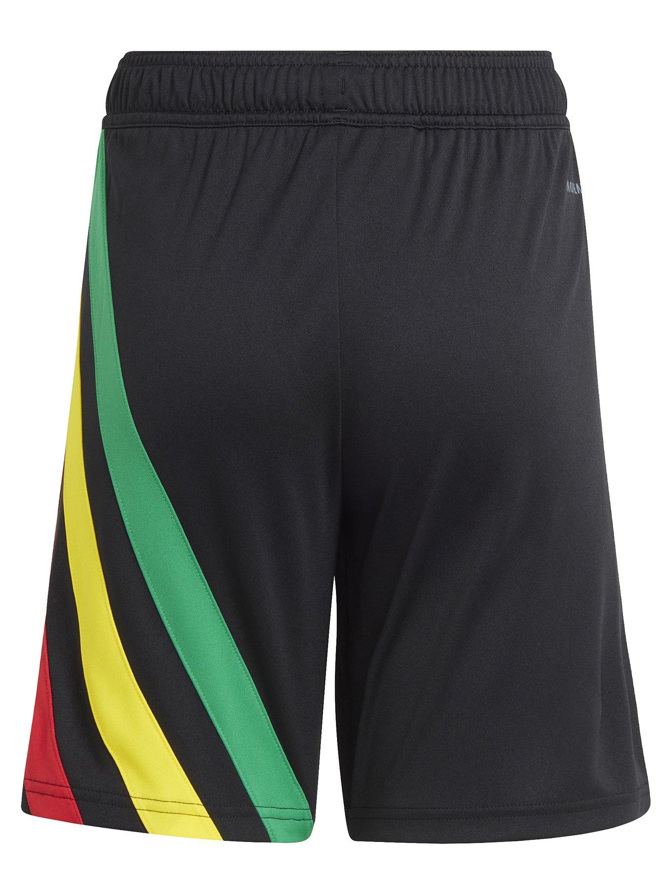 Black adidas shorts with green stripes best sale