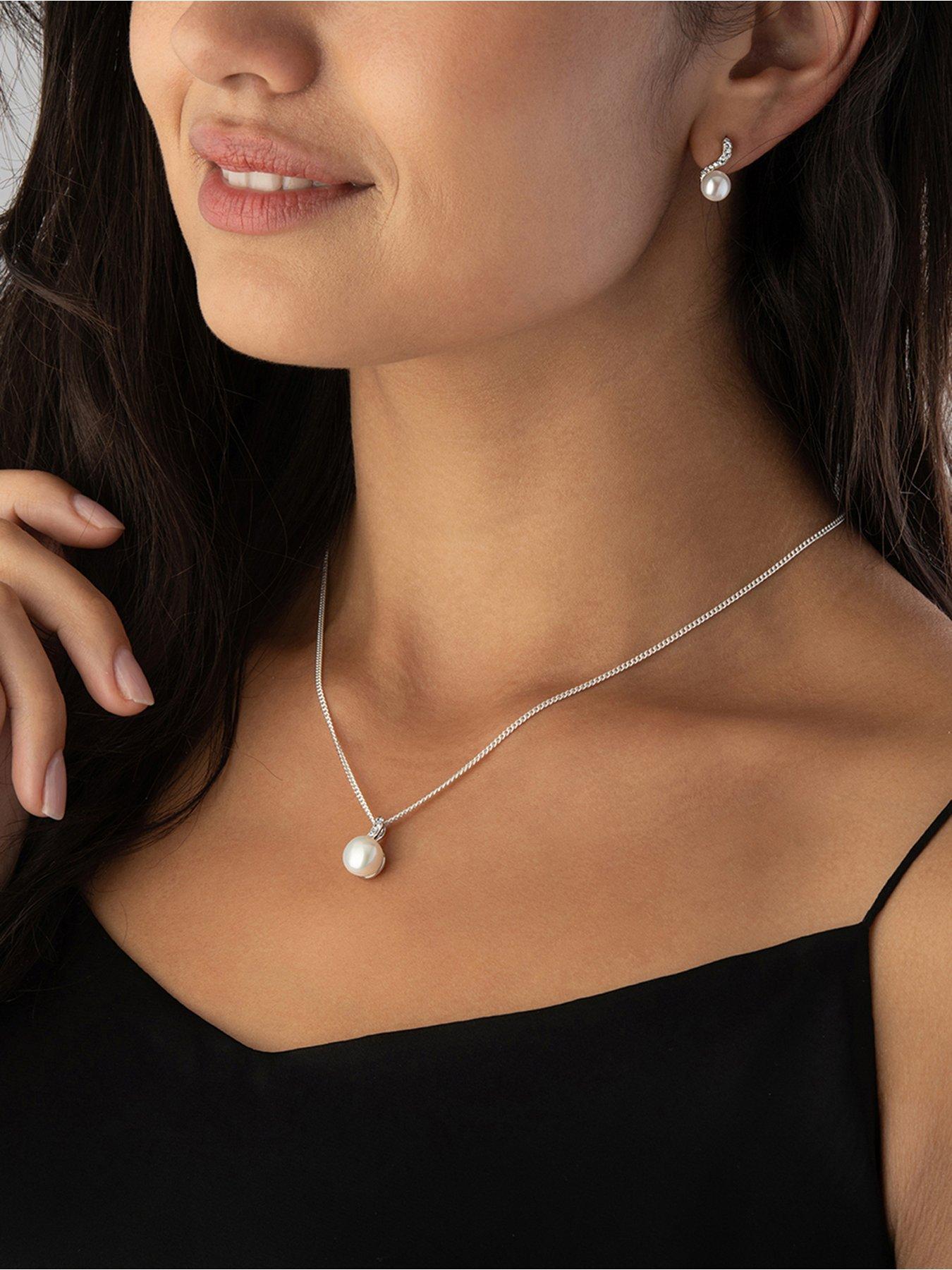 Beaverbrooks Silver Cubic Zirconia Freshwater Cultured Pearl