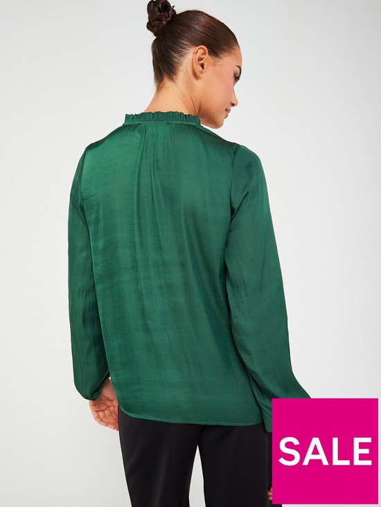 stillFront image of v-by-very-long-sleeve-tie-neck-pleated-blouse-green